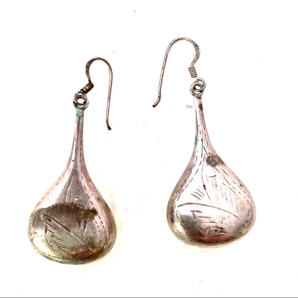 SILVER Engraved Teardrop Earrings - Picture 1 of 2